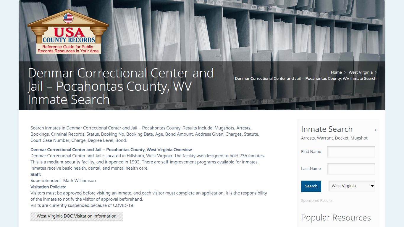 Denmar Correctional Center and Jail – Pocahontas County, WV Inmate Search